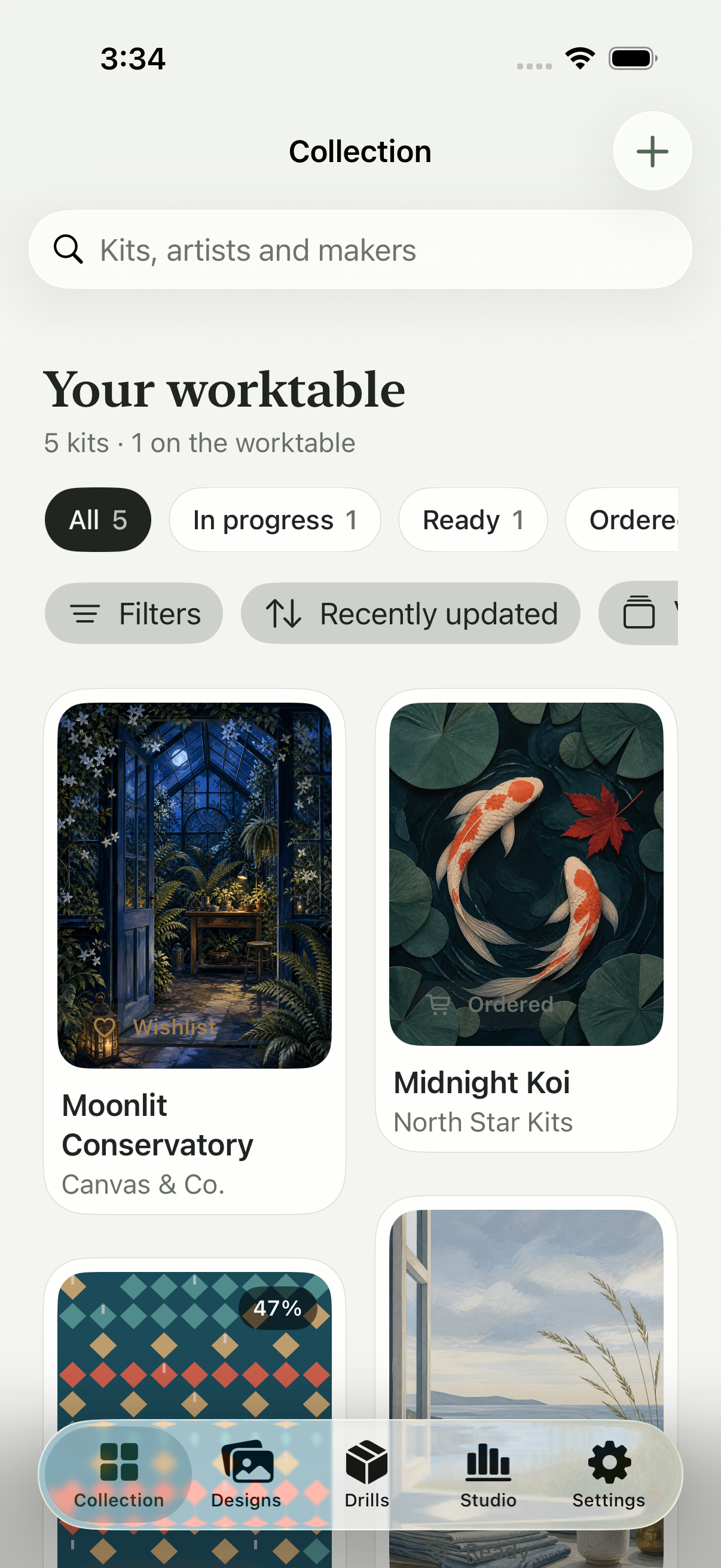 See what you own — Search kits, makers, artists, tags, status, and storage location.